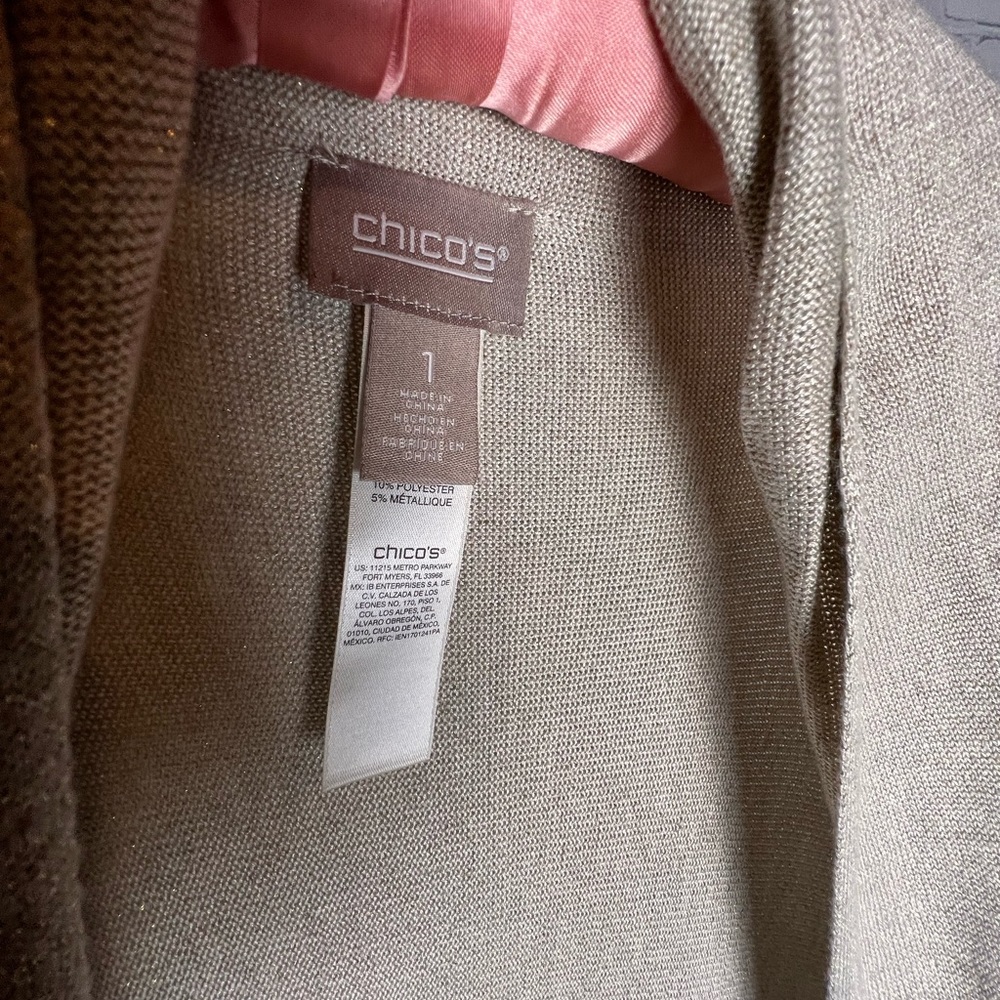 Chico’s shimmer gold handkerchief hem cardigan